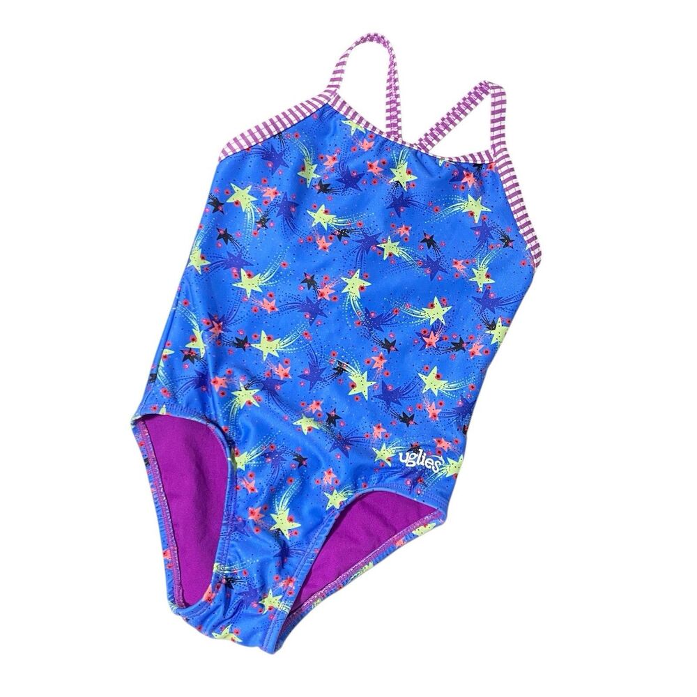 Dolfin UGLIES Girls One Piece SIZE 10 Swimsuit SHOOTING STARS Fireworks Flowers